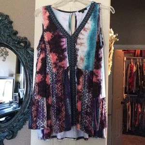 Cold shoulder multi colored top